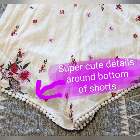 Indikah brand, shorts romper, ladies size 8, white w/gorgeous embroidery details - Picture 14 of 16